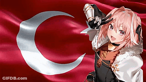 Girl With Pink Hair Standing In Front Of Crescent Moon Flag GIF