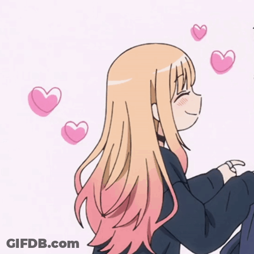 Girl With Pink Hair Surrounded By Pink Hearts GIF