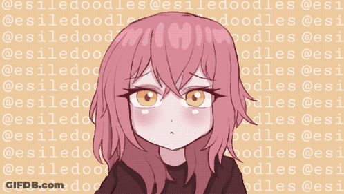 Girl With Pink Hair Surrounded By Text @Esiledoodles GIF