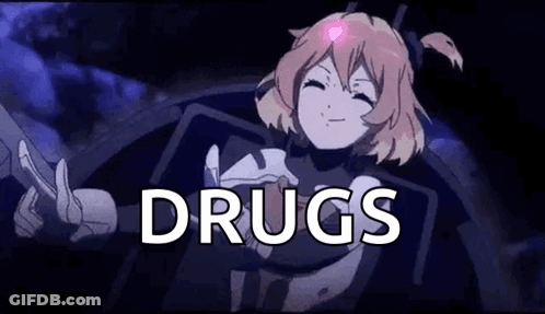 Girl With Pink Heart On Head Holding Syringe Saying Drugs GIF