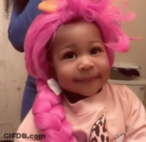 Girl With Pink Wig And Braid GIF