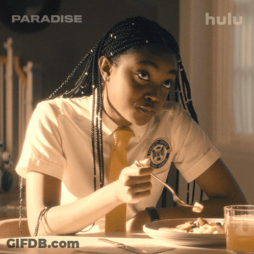 Girl With Plate Of Food And Hulu Logo GIF