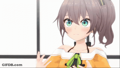 Girl With Ponytail And Green Eyes In Orange Top GIF