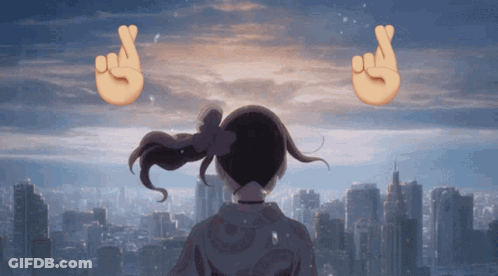 Girl With Ponytail Crosses Fingers Over City GIF