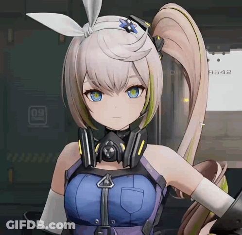 Girl With Ponytail Headphones And Mask 09 GIF