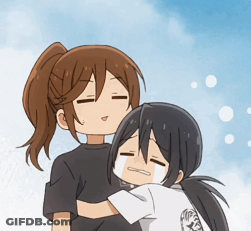 Girl With Ponytail Hugging Another Girl GIF