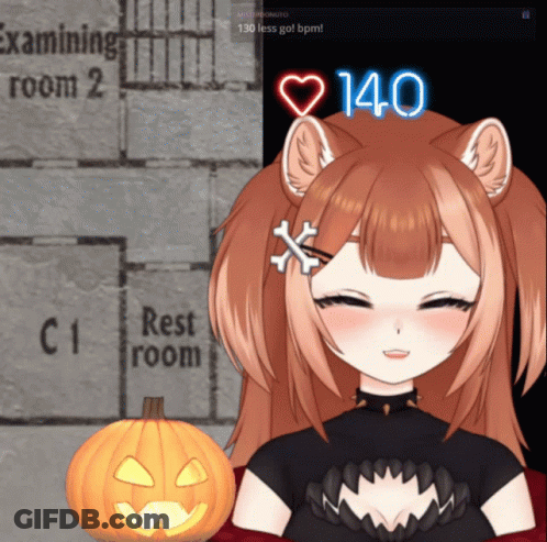 Girl With Pumpkin And 140 BPM On Chest GIF