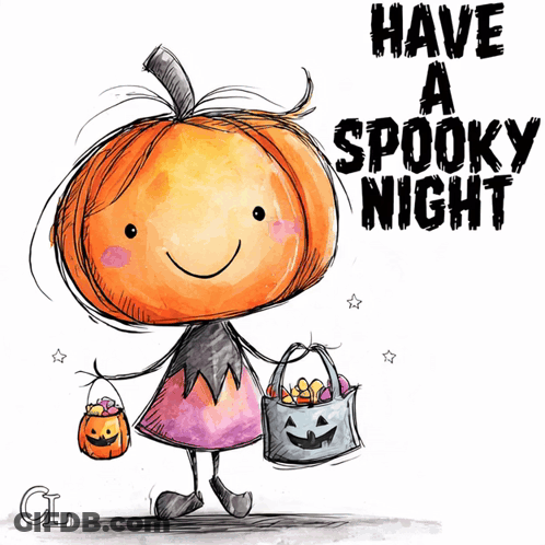 Girl With Pumpkin Head Have A Spooky Night GIF