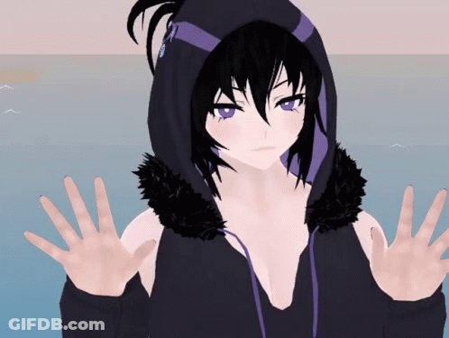 Girl With Purple Eyes And Black Hair In Hoodie GIF