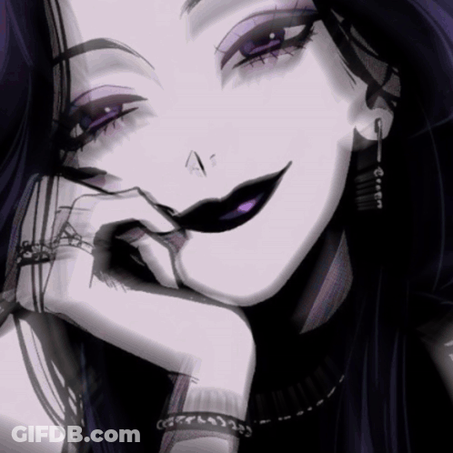 Girl With Purple Eyes And Black Lipstick GIF