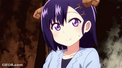 Girl With Purple Eyes And Horns Smiling GIF