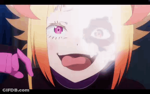Girl With Purple Eyes And Orange Hair Making Funny Face GIF