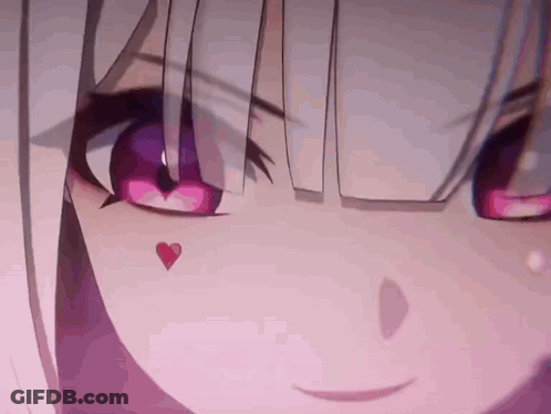 Girl With Purple Eyes And Red Heart In Mouth GIF