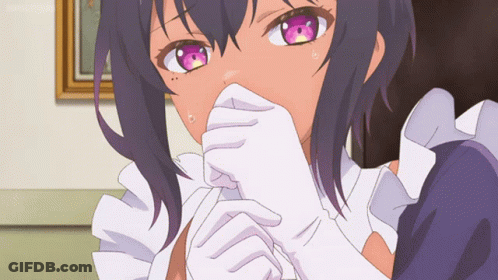 Girl With Purple Eyes And White Gloves Covering Mouth GIF
