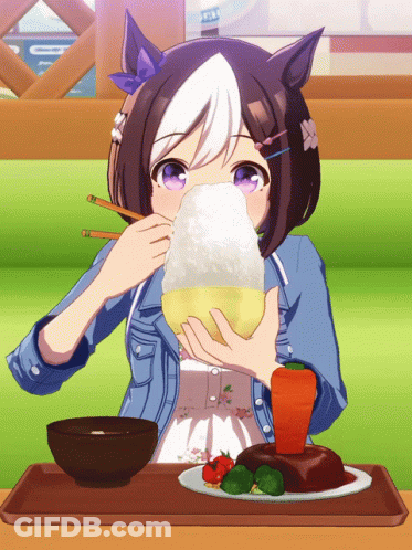 Girl With Purple Eyes Eating Food With Chopsticks GIF