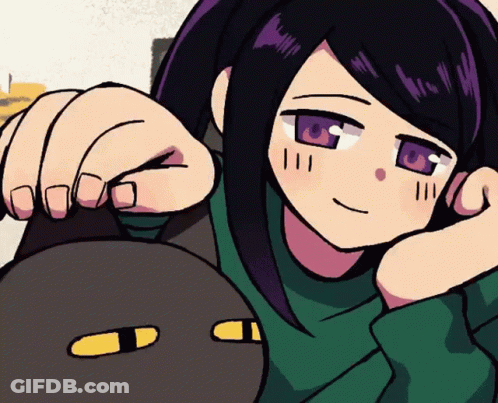 Girl With Purple Eyes Holding Black Object GIF
