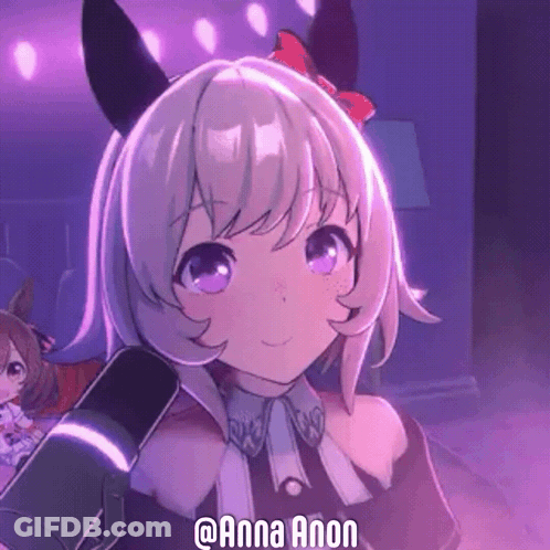 Girl With Purple Eyes Holding Microphone On Purple Background GIF
