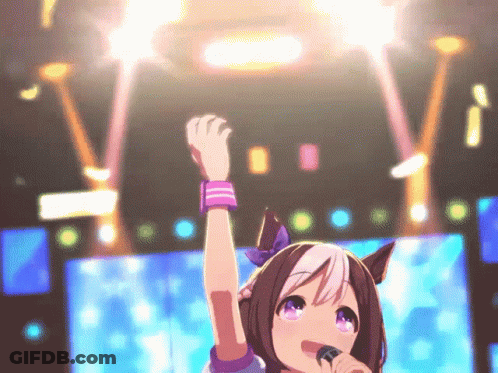 Girl With Purple Eyes Singing Into Microphone GIF