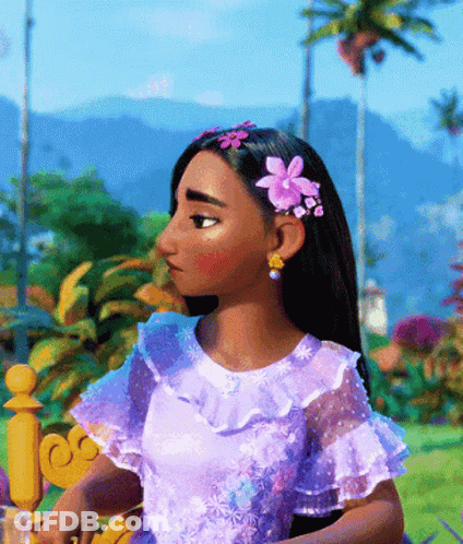 Girl With Purple Flowers In Hair And Purple Dress GIF