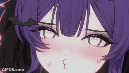 Girl With Purple Hair And Bat On Head GIF