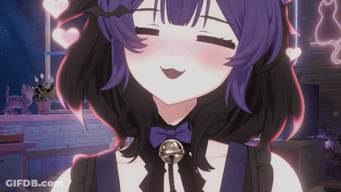 Girl With Purple Hair And Bell Around Neck GIF