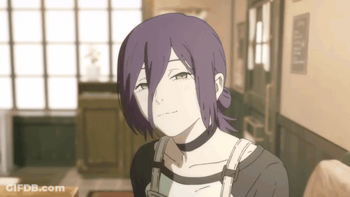 Girl With Purple Hair And Black Choker Sitting In Room GIF