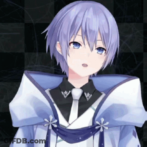 Girl With Purple Hair And Blue Eyes In Blue Cape GIF