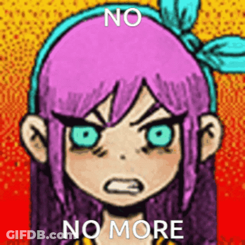 Girl With Purple Hair And Blue Eyes Says No More GIF