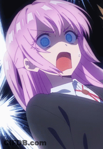 Girl With Purple Hair And Blue Eyes Screaming GIF