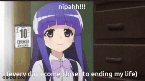 Girl With Purple Hair And Bow Tie Saying Nipahh GIF