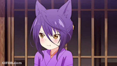 Girl With Purple Hair And Cat Ears In Kimono GIF
