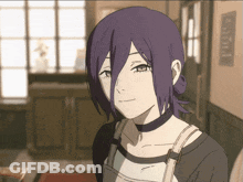 Girl With Purple Hair And Choker Smiling GIF