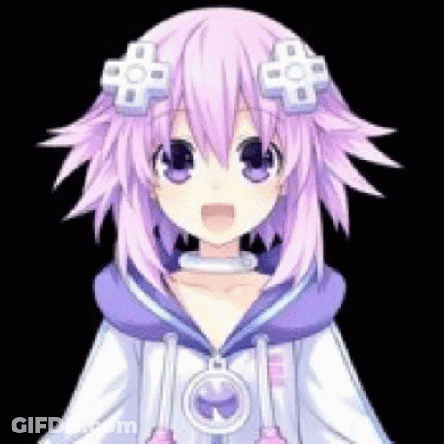 Girl With Purple Hair And Eyes In White Hoodie And Necklace GIF