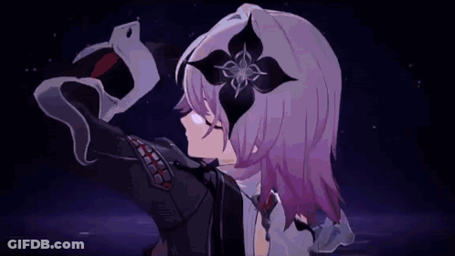 Girl With Purple Hair And Flower Holding Sword GIF
