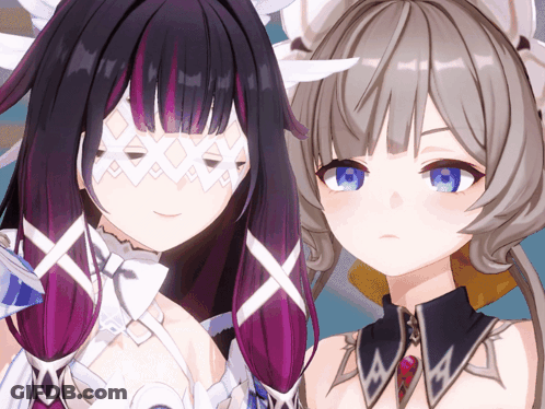 Girl With Purple Hair And Girl With White Hair Standing Together GIF
