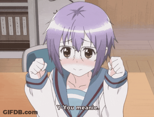 Girl With Purple Hair And Glasses Saying You Meanie GIF