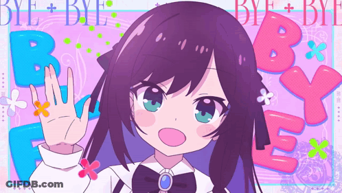 Girl With Purple Hair And Green Eyes Waving Bye Bye GIF