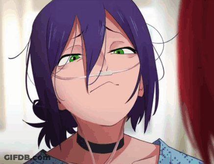 Girl With Purple Hair And Green Eyes Wearing Oxygen Mask GIF