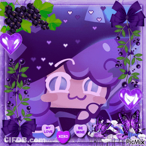 Girl With Purple Hair And Hearts My Love Be Mine GIF