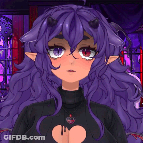 Girl With Purple Hair And Horns In Black Sweater GIF
