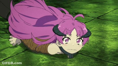 Girl With Purple Hair And Horns Laying On Ground GIF