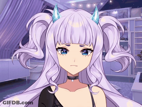 Girl With Purple Hair And Horns Sad GIF