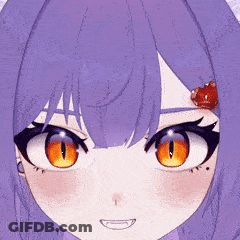 Girl With Purple Hair And Orange Eyes Smiling GIF