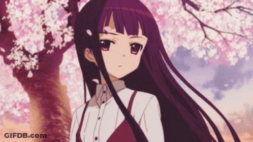 Girl With Purple Hair And Pink Flowers GIF