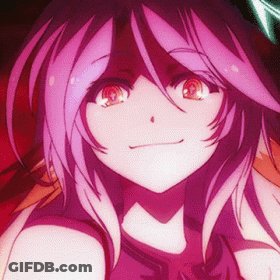 Girl With Purple Hair And Red Eyes Looking At Camera GIF