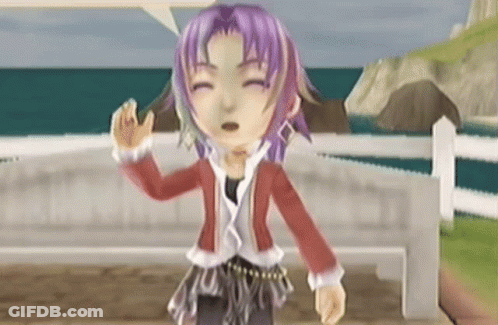 Girl With Purple Hair And Red Jacket Standing In Front Of Fence GIF