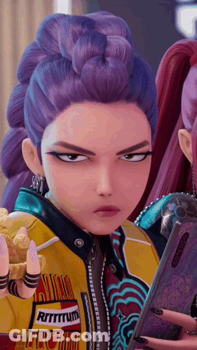 Girl With Purple Hair And Rhythm Patch GIF