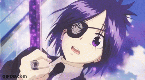 Girl With Purple Hair And Skull Eye Patch GIF