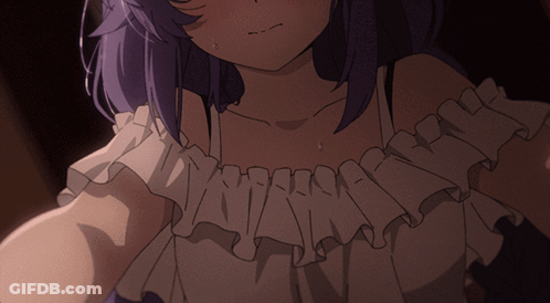 Girl With Purple Hair And White Ruffled Top GIF