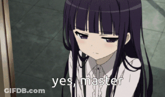 Girl With Purple Hair And White Shirt Saying Yes Master GIF